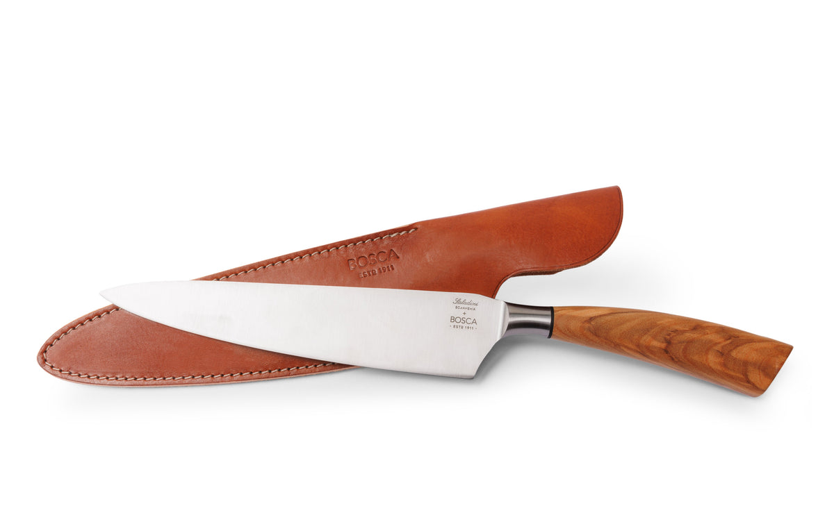 Bosca Olive Handle Chef Knife with Leather Sheath