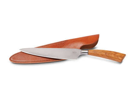Bosca Olive Handle Chef Knife with Leather Sheath